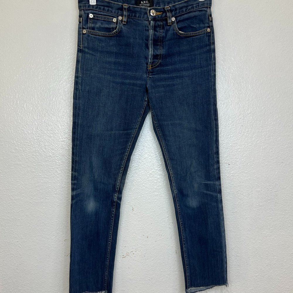 A.P.C. Jeans Womens Blue Button Fly Raw Hem Petit Standard Size 25